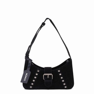 Women's Núnoo Apollo Rivet Suede Shoulder Bags Black | SED7396OT