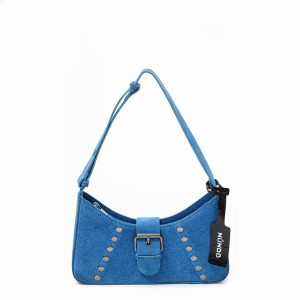 Women's Núnoo Apollo Rivet Suede Shoulder Bags Blue | ZJU7242TD