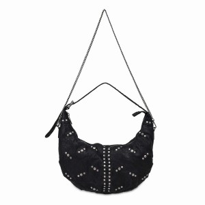 Women's Núnoo Dagmar Rivet Washed Shoulder Bags Black | GEC2745AQ