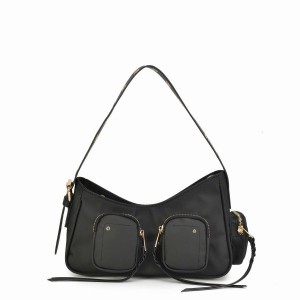 Women's Núnoo Jennifer Pocket Bamboo Shoulder Bags Black | JNH671FN