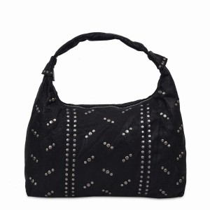 Women's Núnoo Maxi Dandy Rivet Washed Shoulder Bags Black | ZTI718QX