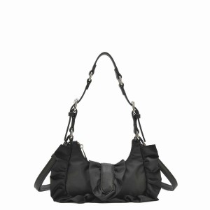 Women's Núnoo Palma Ruffle Recycled Nylon Shoulder Bags Black | VXK2538UK