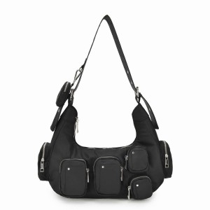 Women's Núnoo Sally Pocket Recycled Nylon Shoulder Bags Black | GZD3229IQ