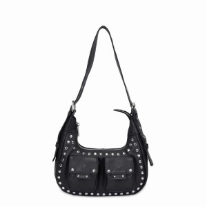 Women's Núnoo Sally Small Rivet Smooth Shoulder Bags Black | ROD8971DD