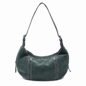 Women's Núnoo Small Stella Zipper Suede Shoulder Bags Dark Green | LHM615QL