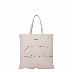 Women's Núnoo You're Not Alone Shopper Canvas Tote Bags White | VPG1174JC