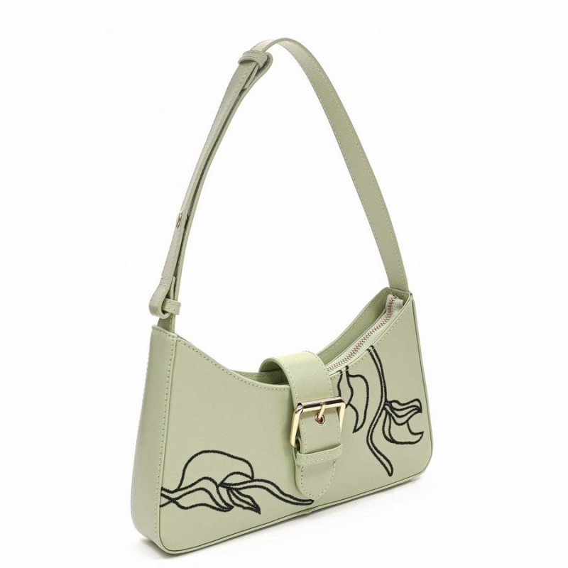 Women's Núnoo Apollo Embroided Florence Shoulder Bags Light Green | KWL1961KX