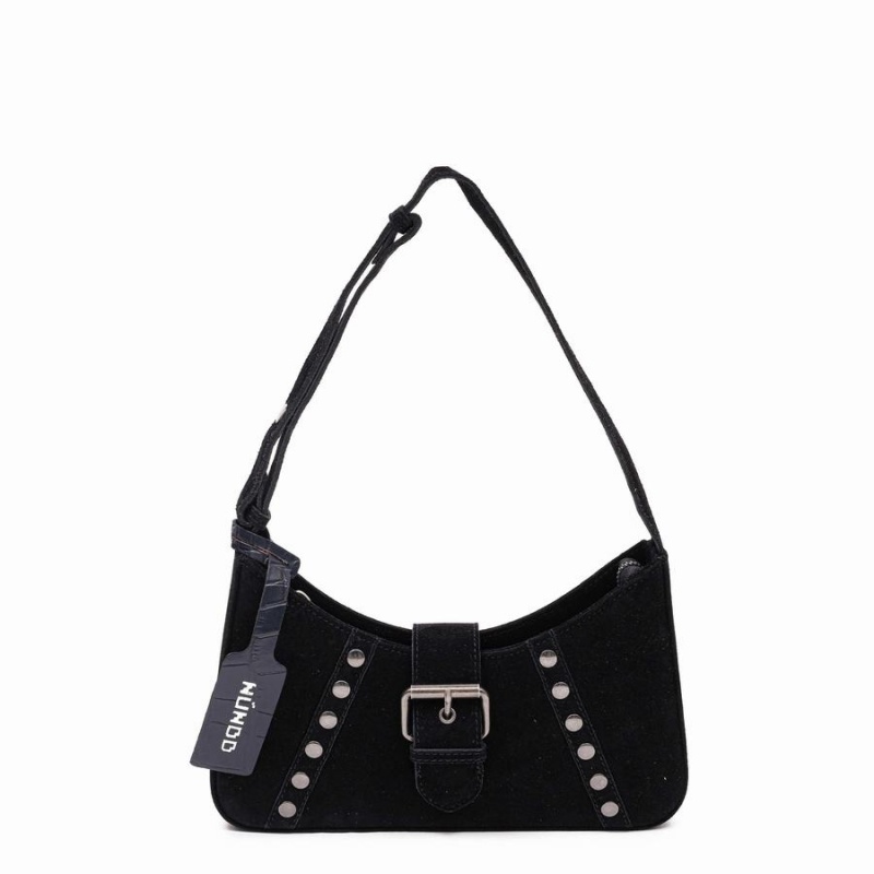 Women\'s Núnoo Apollo Rivet Suede Shoulder Bags Black | SED7396OT