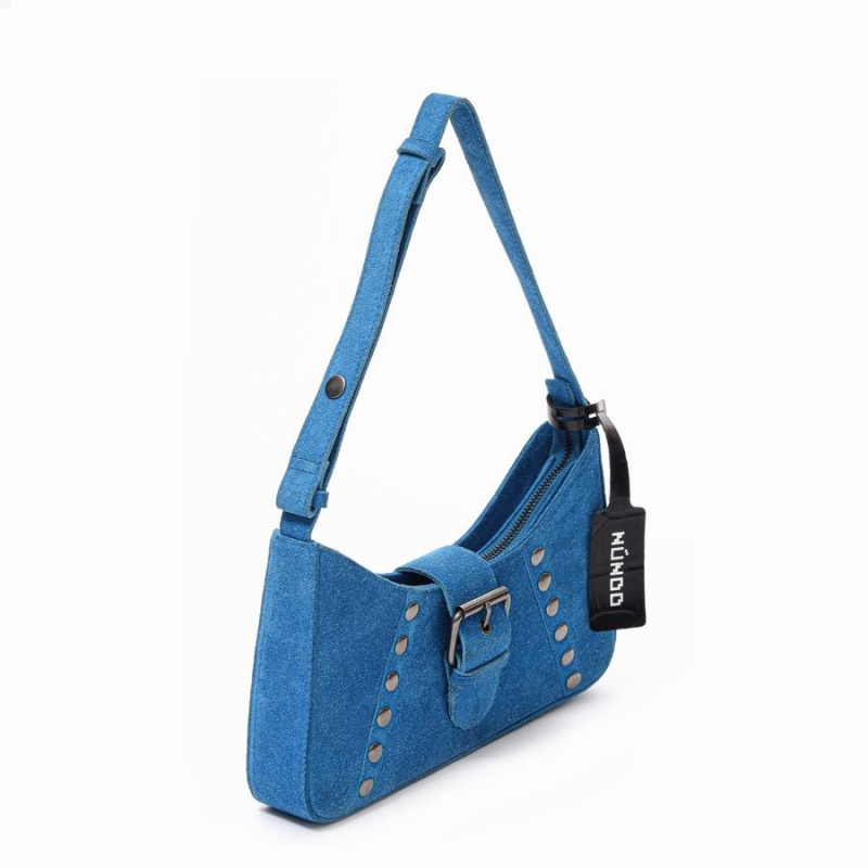 Women's Núnoo Apollo Rivet Suede Shoulder Bags Blue | ZJU7242TD