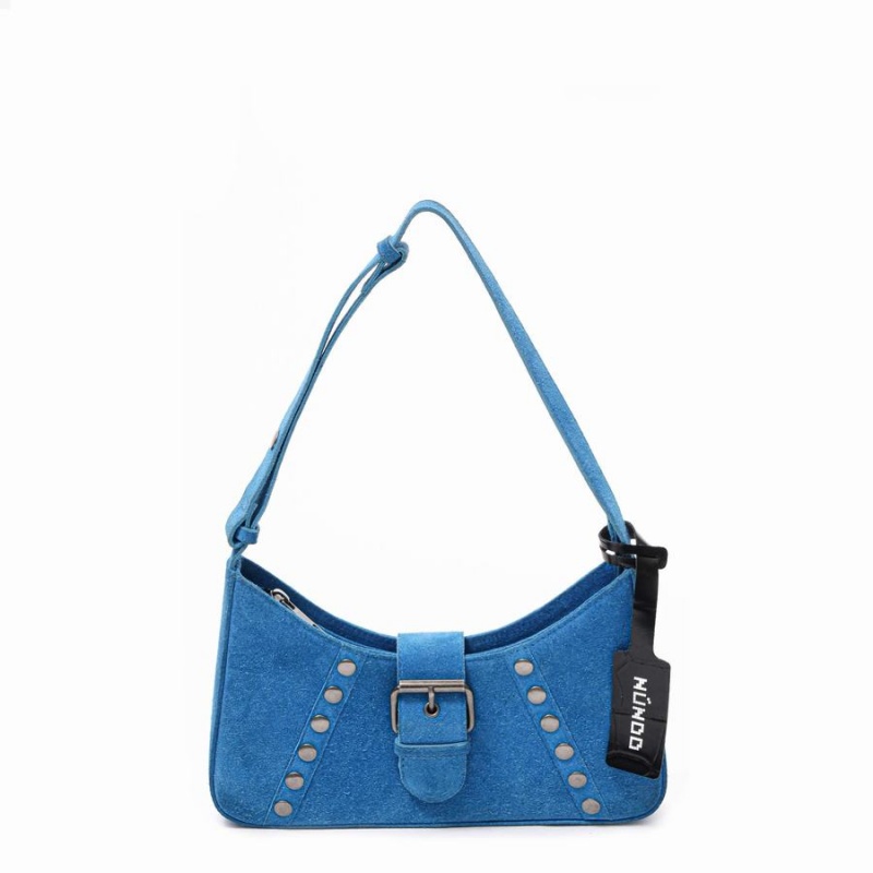 Women\'s Núnoo Apollo Rivet Suede Shoulder Bags Blue | ZJU7242TD