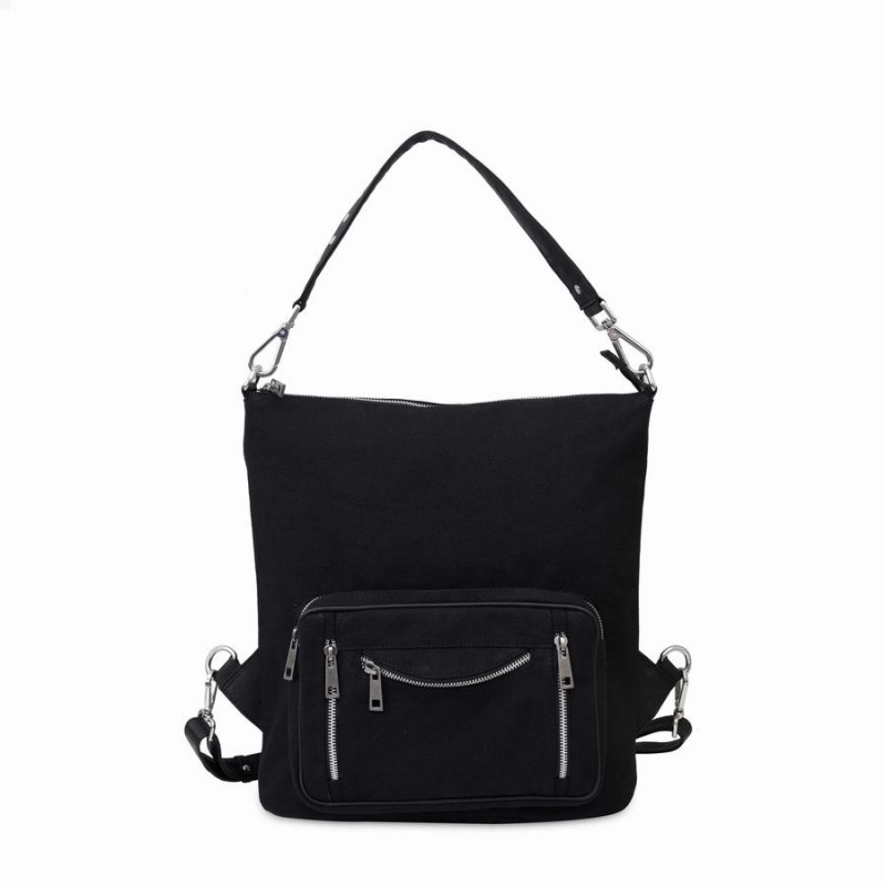 Women\'s Núnoo Celine Recycled Canvas Backpacks Black | IGL6311AZ