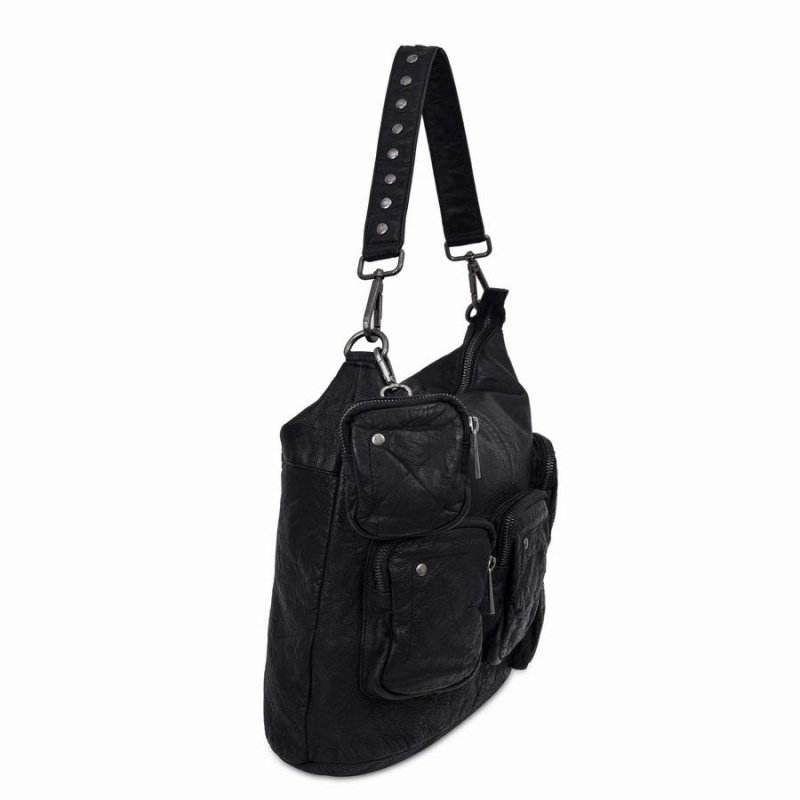 Women's Núnoo Chiara Pocket Washed Tote Bags Black | KHG210VA