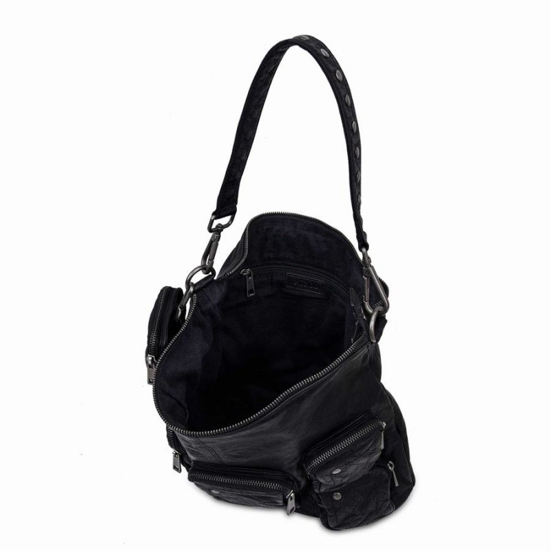 Women's Núnoo Chiara Pocket Washed Tote Bags Black | KHG210VA