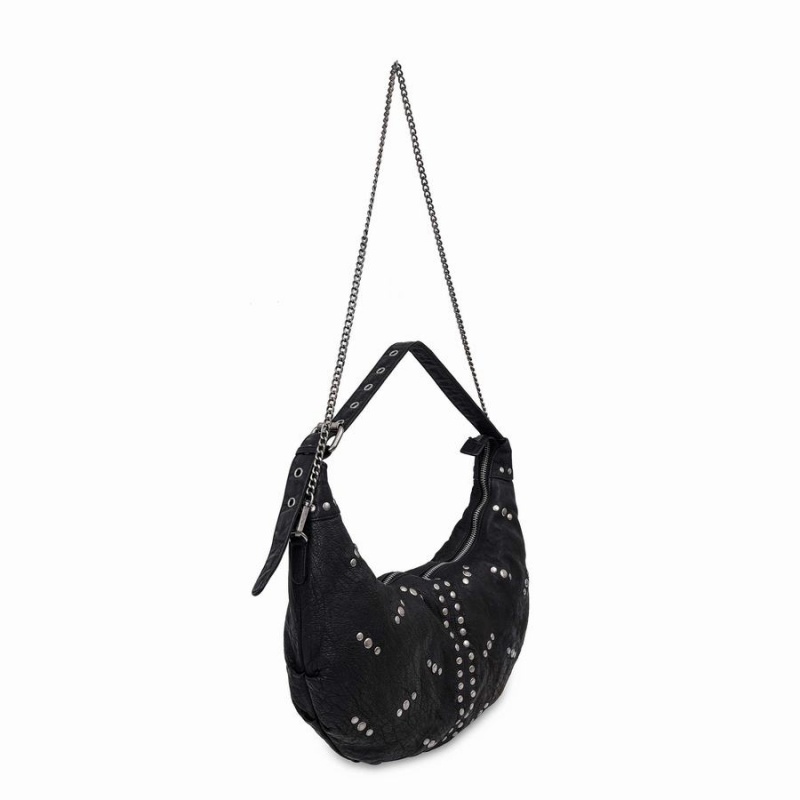 Women's Núnoo Dagmar Rivet Washed Shoulder Bags Black | GEC2745AQ