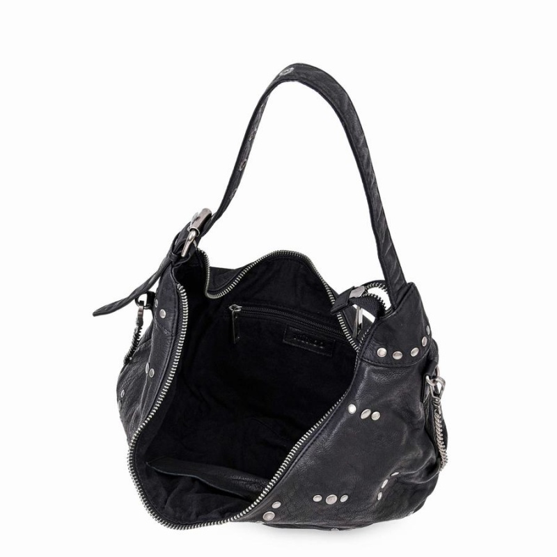 Women's Núnoo Dagmar Rivet Washed Shoulder Bags Black | GEC2745AQ