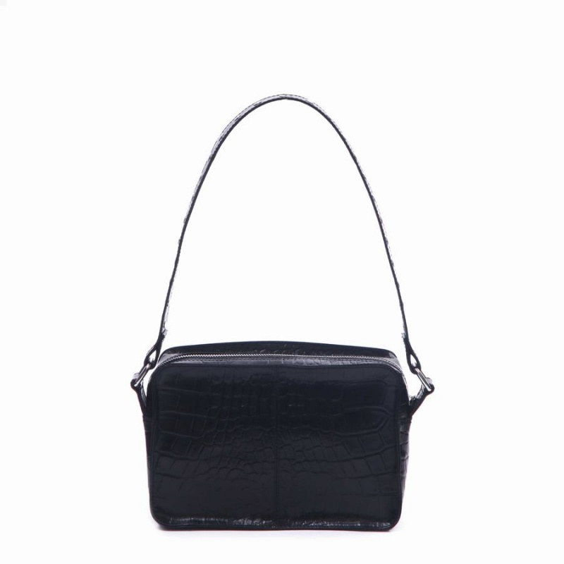 Women's Núnoo Ellie Croco Deluxe Shoulder Bags Black | SMJ6910NC