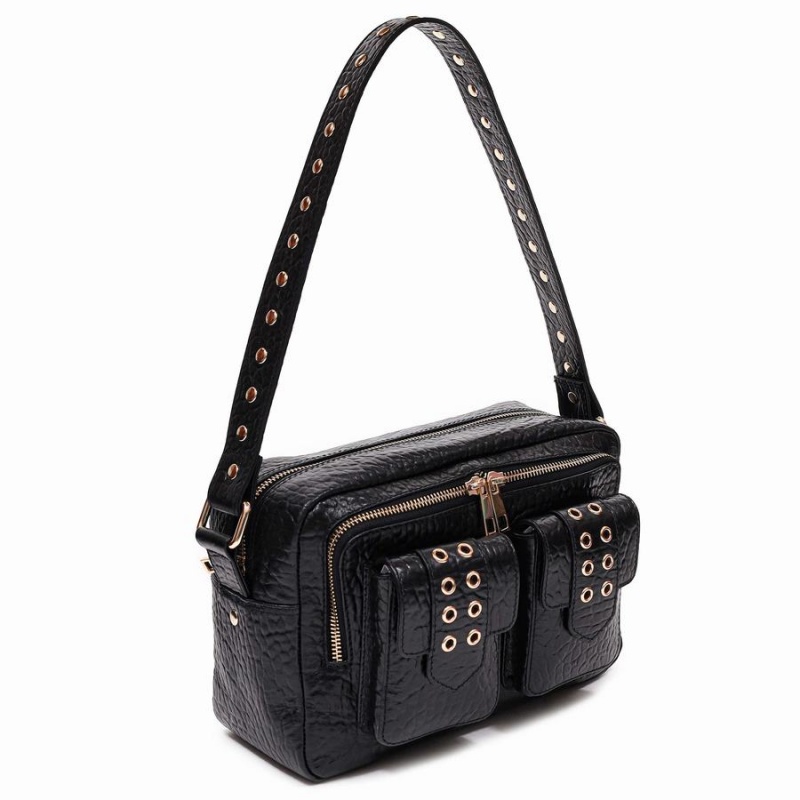 Women's Núnoo Ellie Eyelet New Zealand Shoulder Bags Black | IIW9967JA