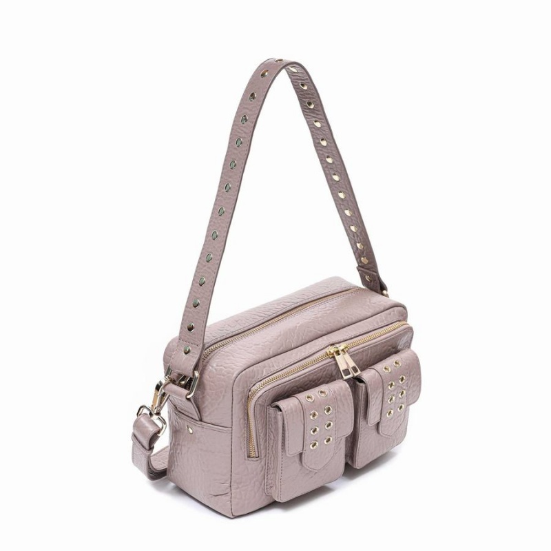 Women's Núnoo Ellie Eyelet New Zealand Shoulder Bags Grey Brown | RFH8435IG