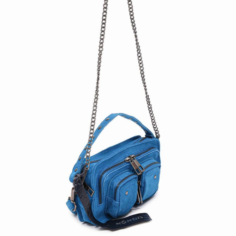 Women's Núnoo Helena Suede Shoulder Bags Blue | KXJ4729ZM