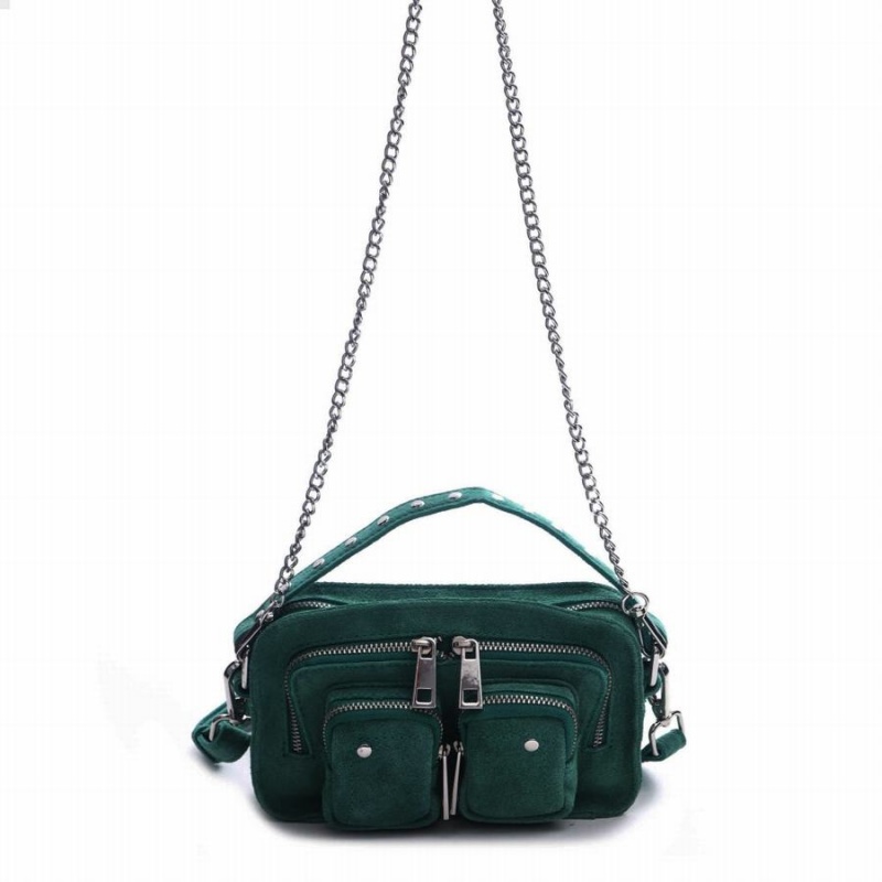 Women\'s Núnoo Helena Suede Shoulder Bags Dark Green | VCW4983HB