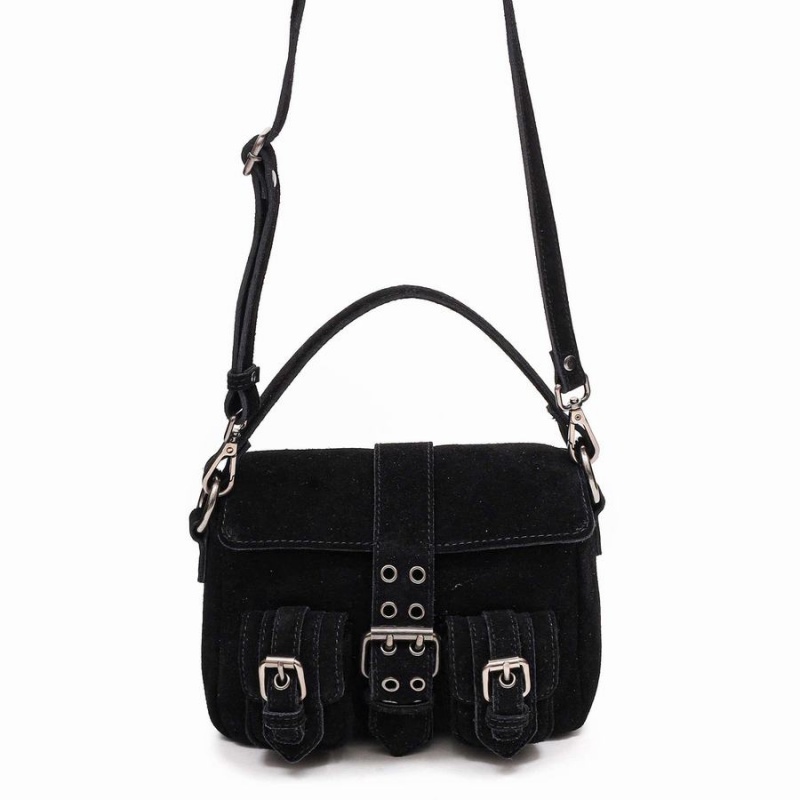 Women\'s Núnoo Honey Buckle Suede Shoulder Bags Black | RTP6481EJ