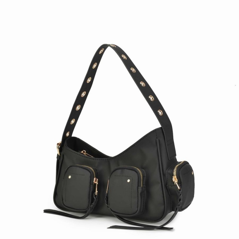 Women's Núnoo Jennifer Pocket Bamboo Shoulder Bags Black | JNH671FN