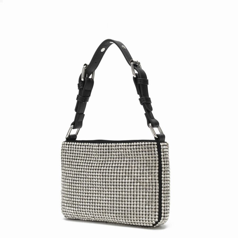 Women's Núnoo Juno Glitter Recycled Nylon Shoulder Bags White Black | XYW3215UI