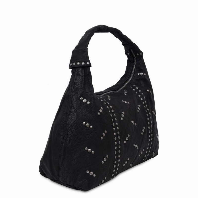 Women's Núnoo Maxi Dandy Rivet Washed Shoulder Bags Black | ZTI718QX