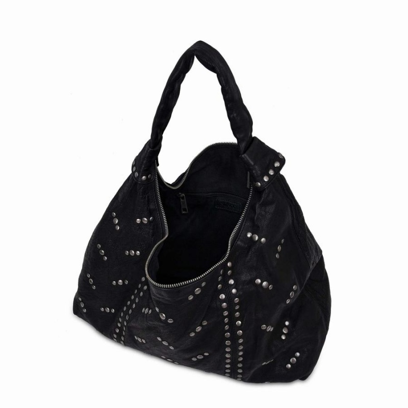 Women's Núnoo Maxi Dandy Rivet Washed Shoulder Bags Black | ZTI718QX