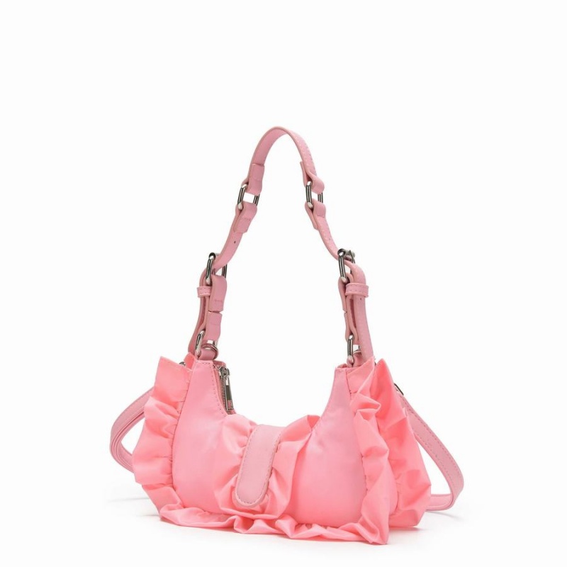 Women's Núnoo Palma Ruffle Recycled Nylon Shoulder Bags Pink | OUH34100YF