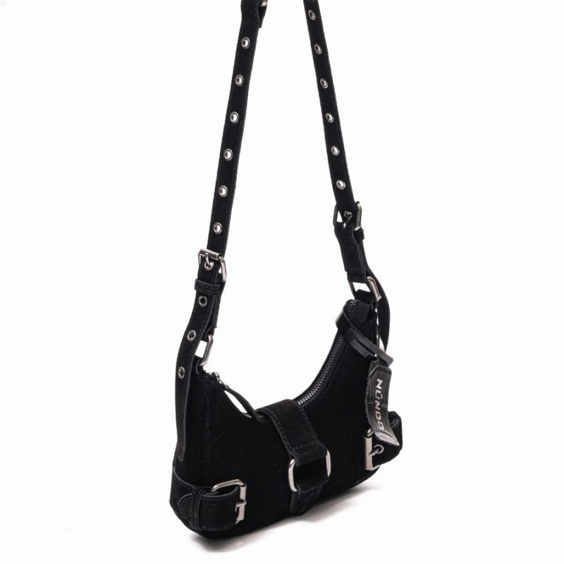 Women's Núnoo Palma Suede Shoulder Bags Black | HFB5831OF