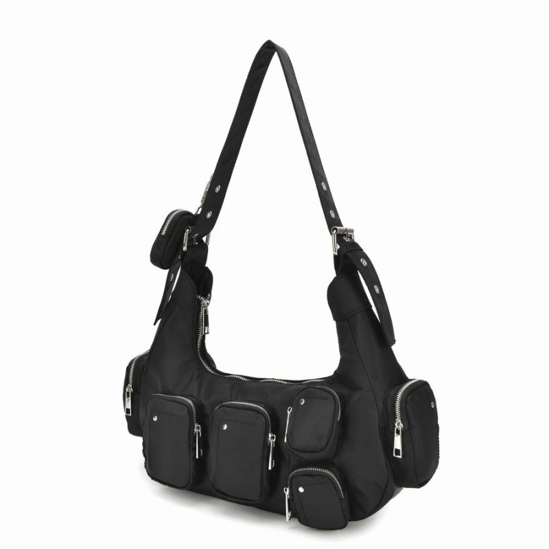 Women's Núnoo Sally Pocket Recycled Nylon Shoulder Bags Black | GZD3229IQ