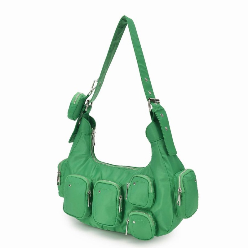 Women's Núnoo Sally Pocket Recycled Nylon Shoulder Bags Green | HEA6489PU