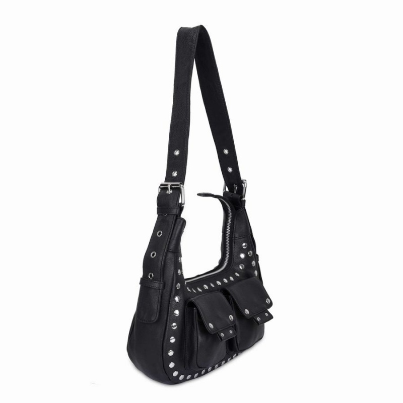 Women's Núnoo Sally Small Rivet Smooth Shoulder Bags Black | ROD8971DD