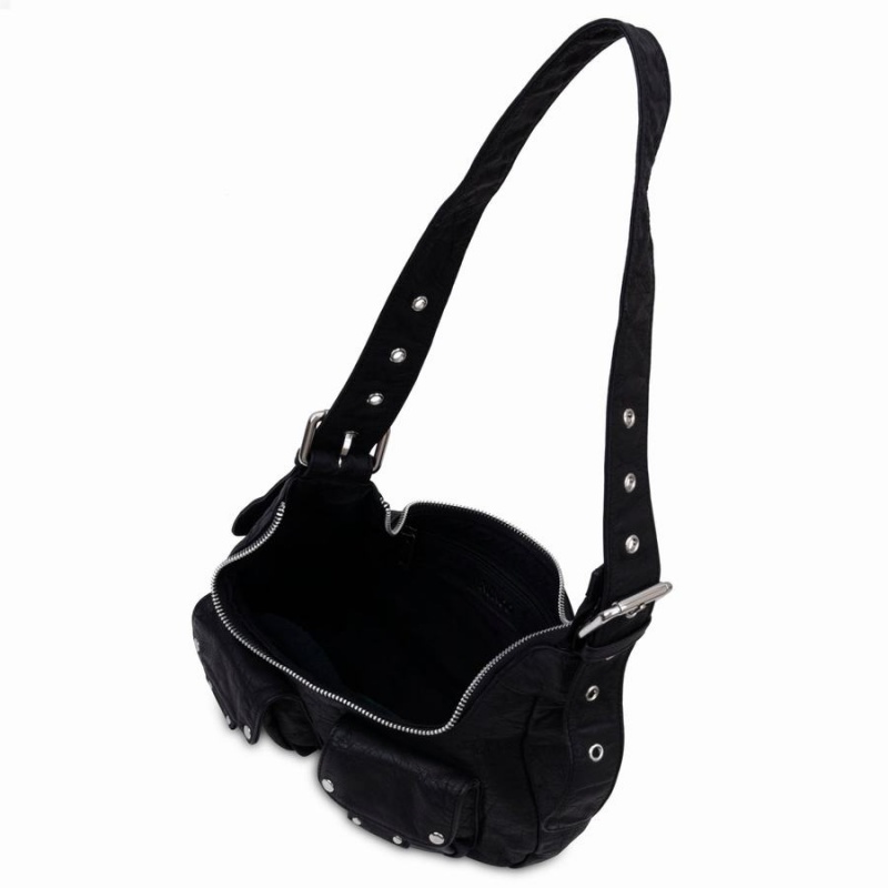 Women's Núnoo Sally Small Washed Shoulder Bags Black | YNP6391JW