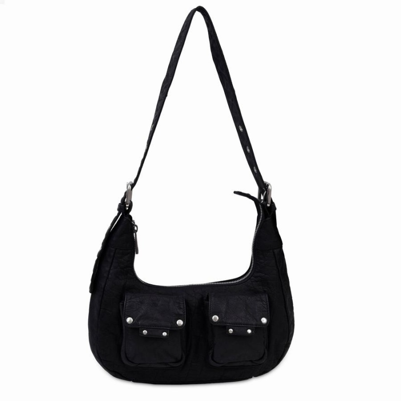 Women\'s Núnoo Sally Small Washed Shoulder Bags Black | YNP6391JW