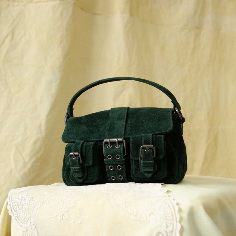 Women's Núnoo Small Honey Buckle Suede Shoulder Bags Dark Green | BMG1679UT