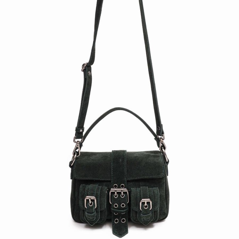 Women\'s Núnoo Small Honey Buckle Suede Shoulder Bags Dark Green | BMG1679UT