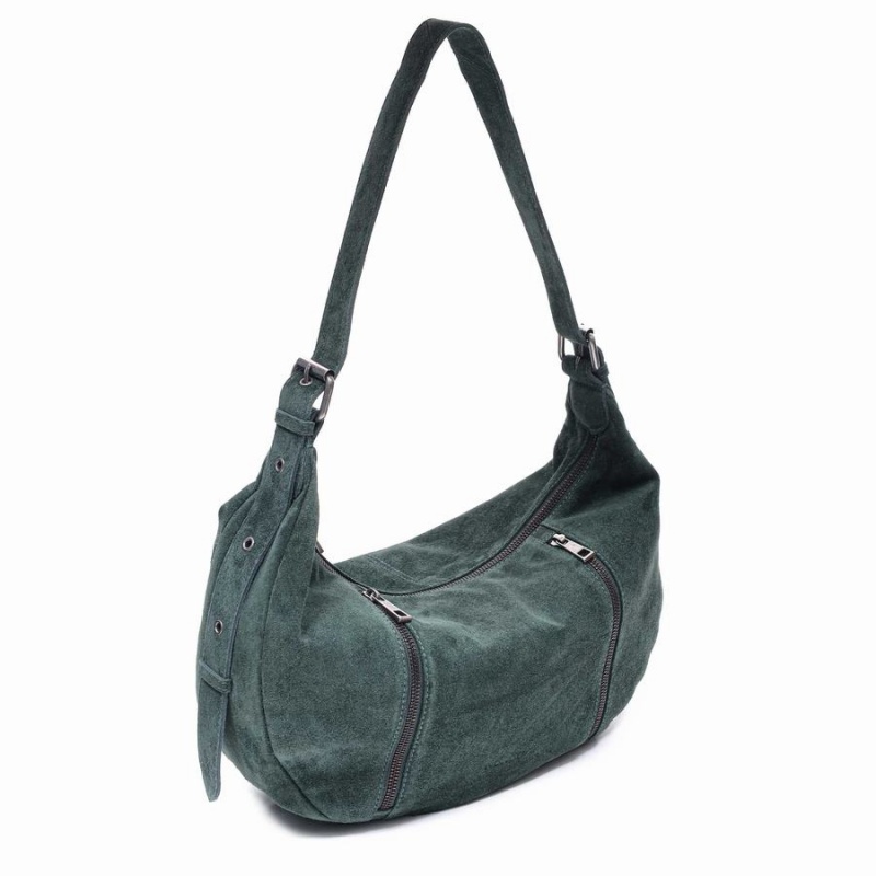 Women's Núnoo Small Stella Zipper Suede Shoulder Bags Dark Green | LHM615QL