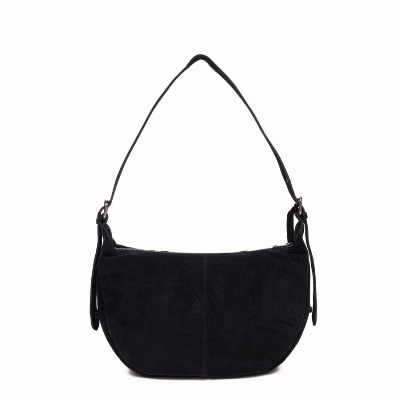 Women's Núnoo Small Stella Zipper Suede Shoulder Bags Black | YUU7826ZG