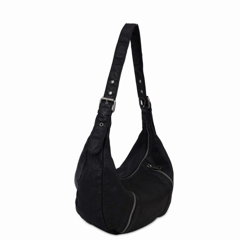 Women's Núnoo Small Stella Zipper Washed Shoulder Bags Black | XRB3172VE