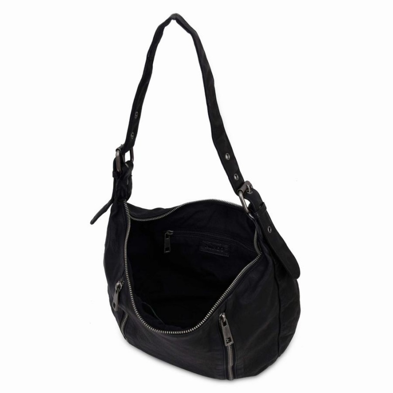 Women's Núnoo Small Stella Zipper Washed Shoulder Bags Black | XRB3172VE