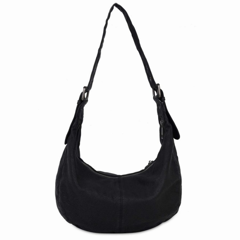 Women's Núnoo Small Stella Zipper Washed Shoulder Bags Black | XRB3172VE